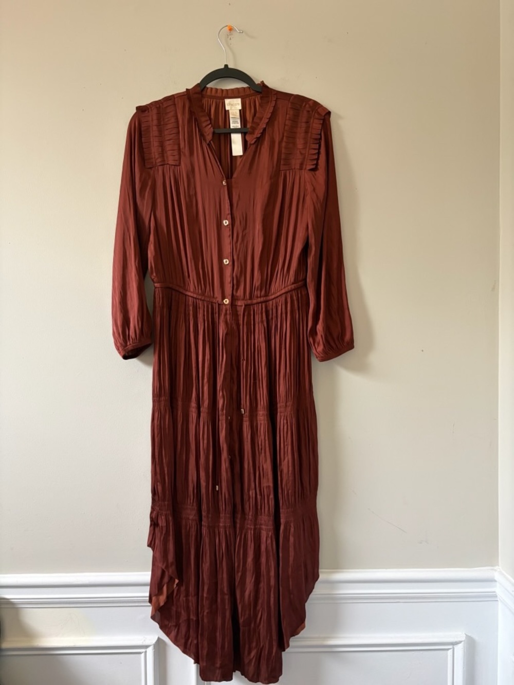 Chico's Rust Button-Front High-Low Midi Dress